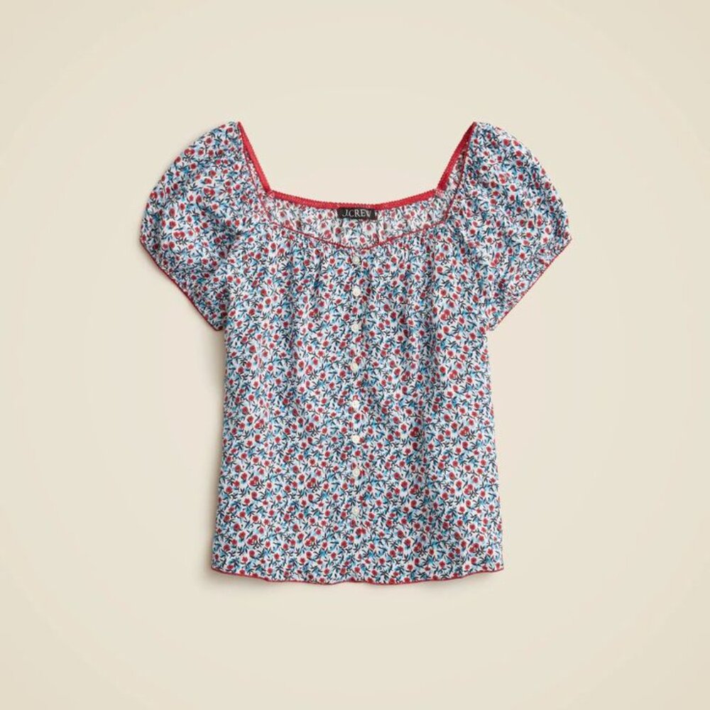 J CREW Cap-sleeve top in poppy crepe de chine SIZE XL NWOT - Picture 1 of 6